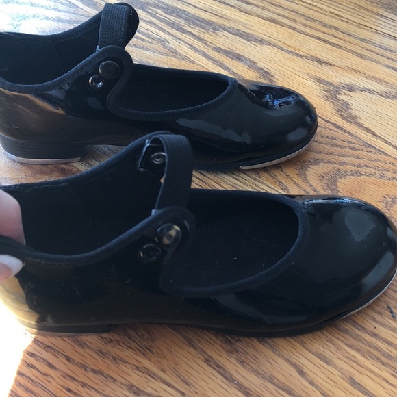 Capezio Tele Tone Tap Black Patent Shoes Girls Size 11 N Black Dance Jazz - Picture 8 of 9